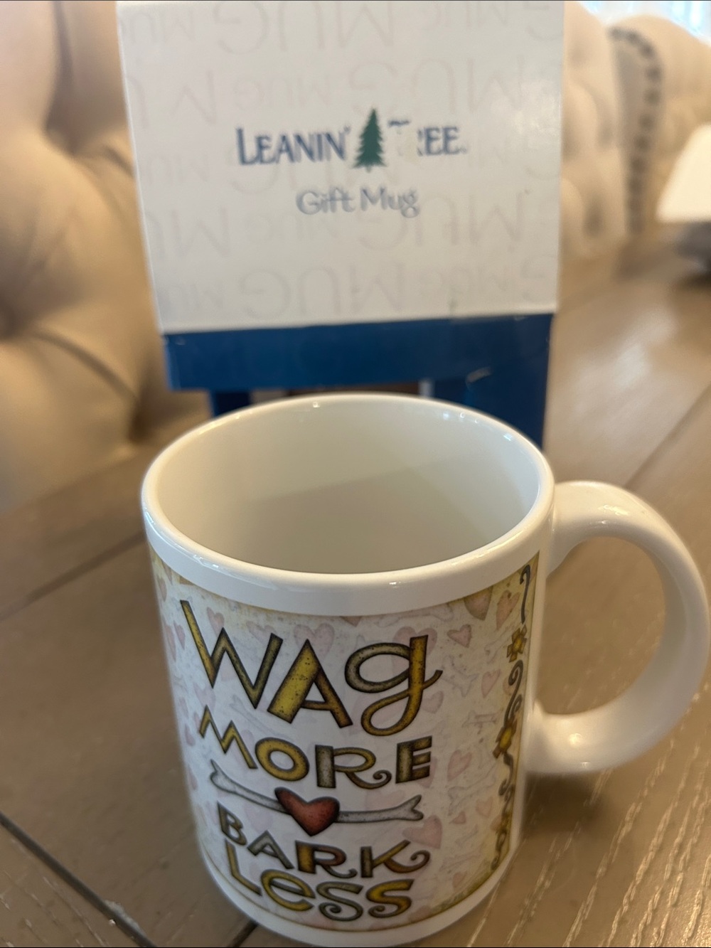 NWOT LEANIN’ TREEWhite "Wag More Bark Less"  Gift Mug